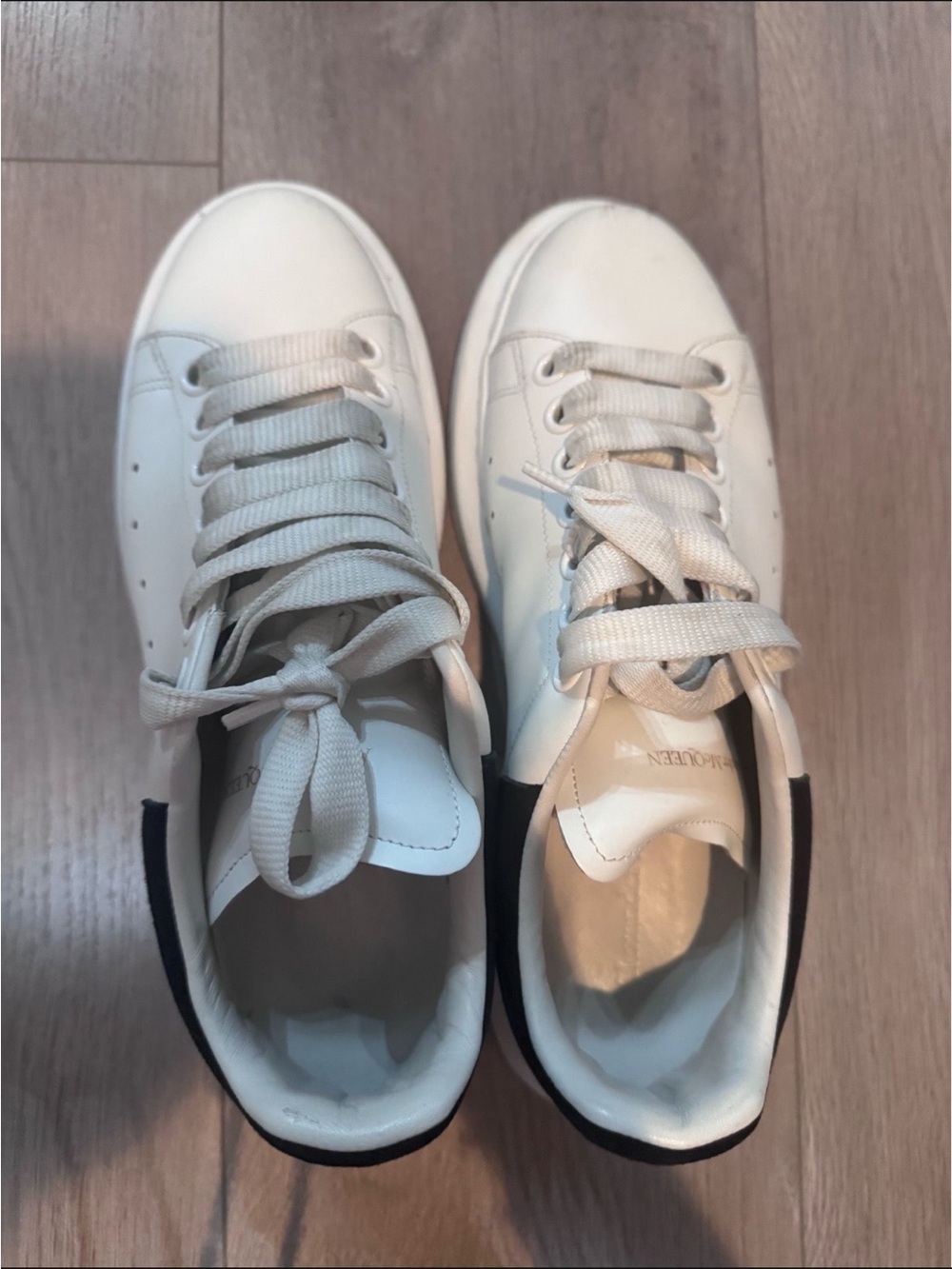 Alexander McQueen Women’s White Leather Sneakers with Black Heel